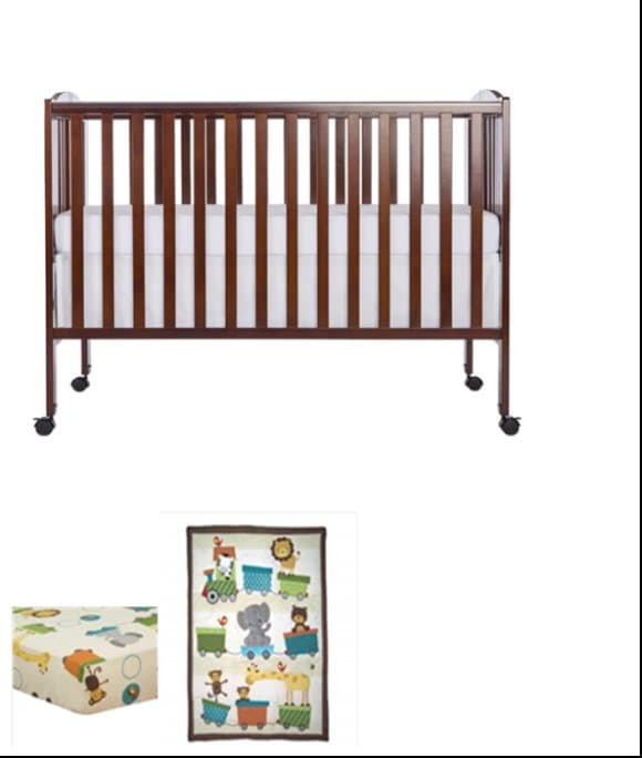 Wooden Folding Crib (Full Size) Includes bedding