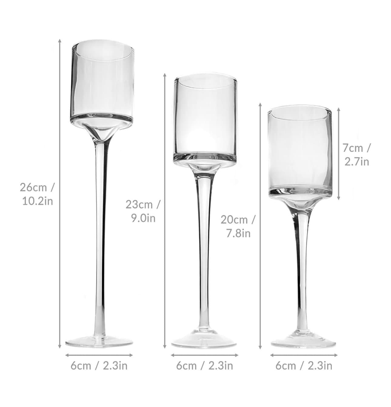 Set of 3 Tall Elegant Glass Tea Light Holders